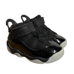 Jordan 6 Rings Toddler Black Patent Leather Sneakers 323420-011 Mens Size 6C